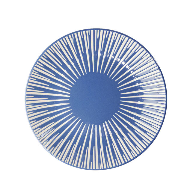 Assiette &agrave; dessert Rio en fa&iuml;ence bleu et blanc &Oslash;19cm