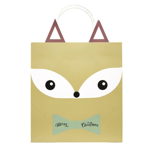 Sac cadeau fantaisie forme t&ecirc;te de renard 23xH31cm