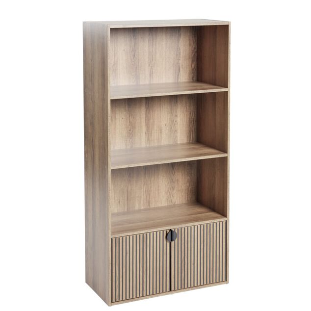 Biblioth&egrave;que colonne Adam 4 niveaux 2 portes en bois brun L60xP29,5xH120cm