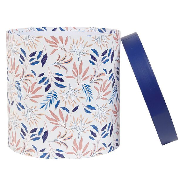 Bo&icirc;te rangement ronde d&eacute;co empilable motif fleuri bleu et blanc x3