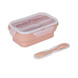 Lunch box r&eacute;tractable 1L avec couverts silicone et plastique rose 12,5x21xH7,5cm