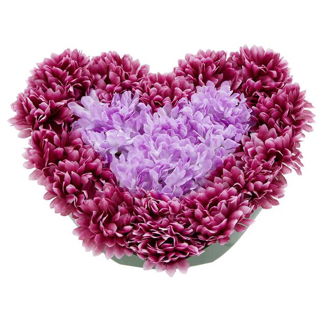 Coussin Chrysanth&egrave;me artificiel forme coeur violet