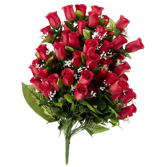 Piquet de rose rouge 72 t&ecirc;tes bouquet fleur artificielle &Oslash;40xH67cm