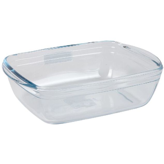 Plat &agrave; four rectangulaire en verre avec couvercle