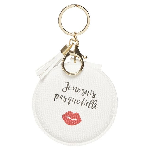 Porte cl&eacute; double miroir avec inscription message effet simili