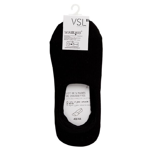 Paire de socquettes fibre de bambou et coton noir ou blanc x3