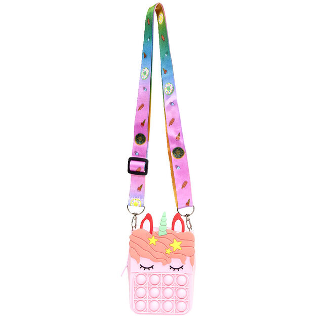 Sac bandoulière enfant pop it licorne 9x4xH13,5cm (3 modèles)