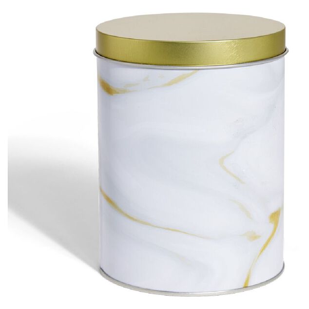 Bo&icirc;te &agrave; biscuits ronde m&eacute;tal blanc dor&eacute; &Oslash;10,5H14cm