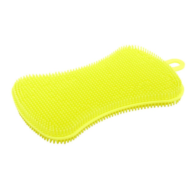 Lot de 2 &eacute;ponges silicone jaune et bleu 13x11,5cm