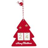 D&eacute;co &eacute;toile ou sapin rouge en bois &agrave; suspendre avec nombre 24 - 11x11cm