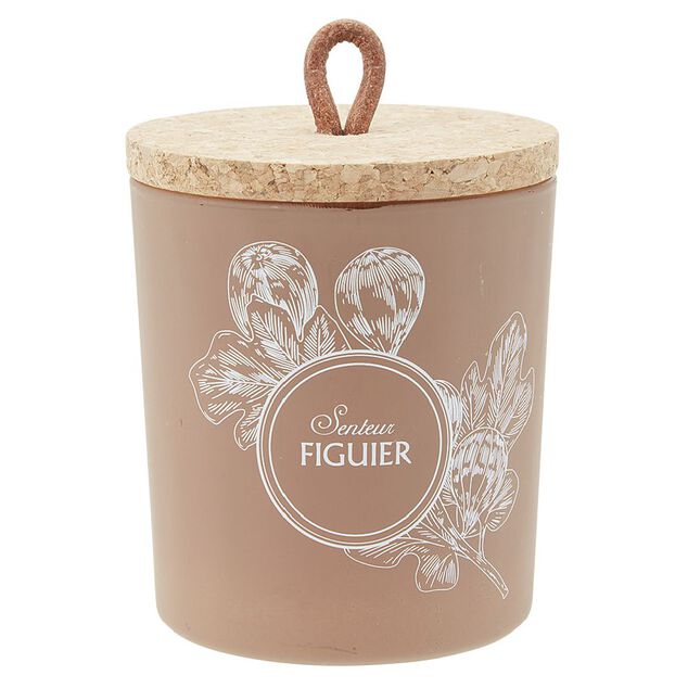 Bougie parfum&eacute;e dans pot en verre et couvercle en li&egrave;ge