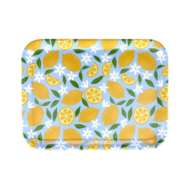 Plateau en m&eacute;lamin&eacute; avec motif citron 29x22xH1,5cm
