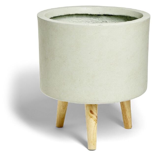 Cache pot argile gris sur tr&eacute;pied &Oslash;29xH19cm