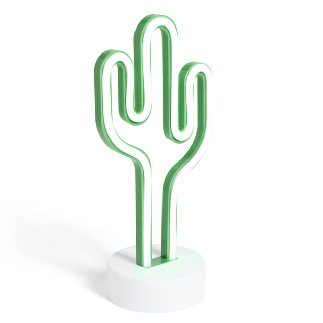 Lampe d'ambiance n&eacute;on &agrave; poser forme cactus vert 13x10xH25cm