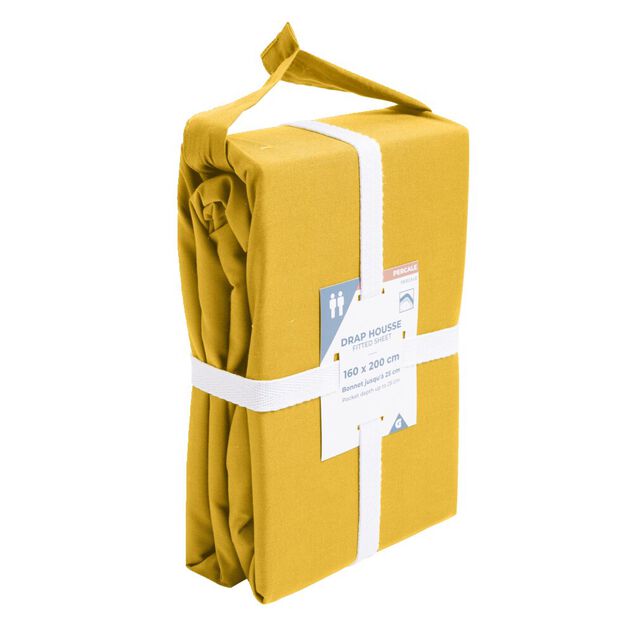 Drap housse 160x200cm 100% coton percale marron fonc&eacute;