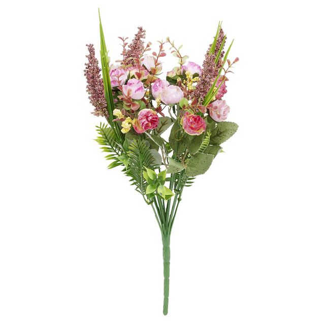 Piquet fleur artificielle bouton de rose bruy&egrave;re &Oslash;25xH40cm