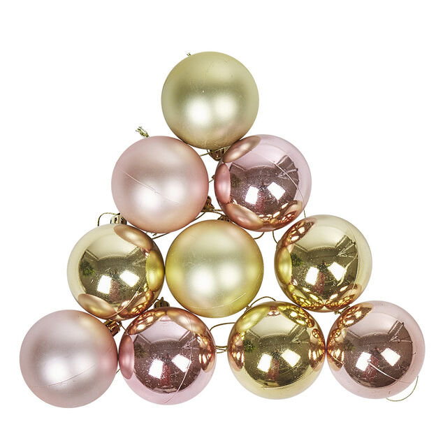 Boule de No&euml;l rose et dor&eacute;e x10