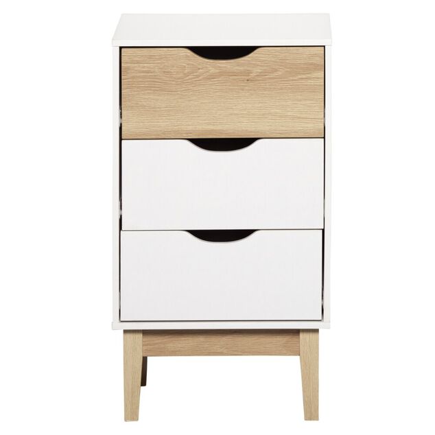 Meuble de rangement Lida 3 tiroirs en bois naturel et blanc