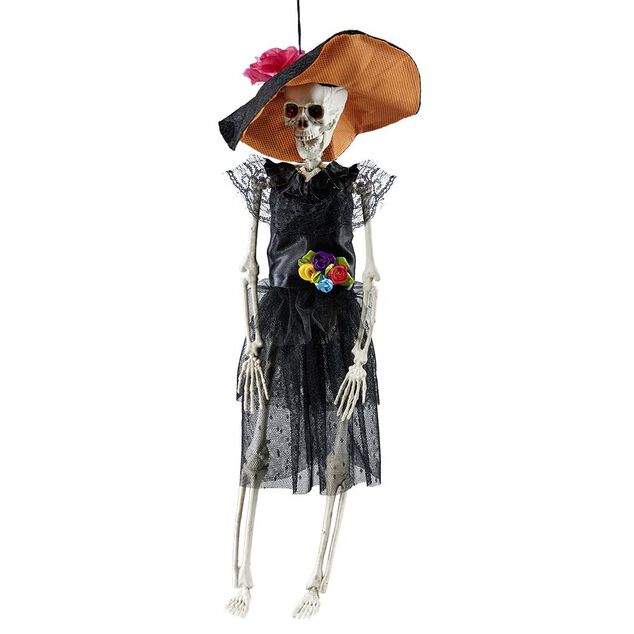 Squelette femme esprit mexicain Halloween &agrave; suspendre H40cm