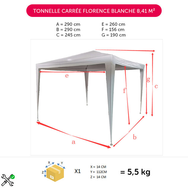 Tonnelle carr&eacute;e Florence blanche 8,4 m&sup2;
