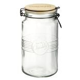 Bocal herm&eacute;tique rond transparent avec couvercle en bambou H20 cm