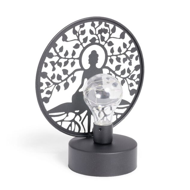 Lanterne LED Bouddha m&eacute;tal noir 18x10xH21,5cm