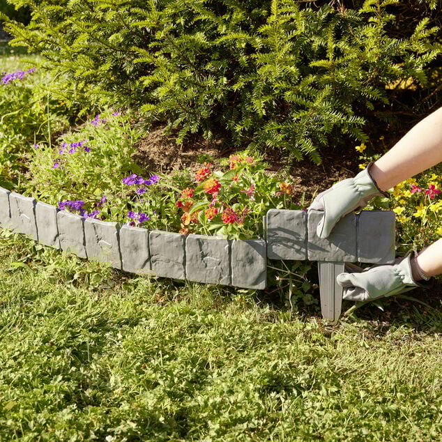 Bordure de jardin &agrave; planter effet pierre grise 4 pi&egrave;ces L25xH10cm