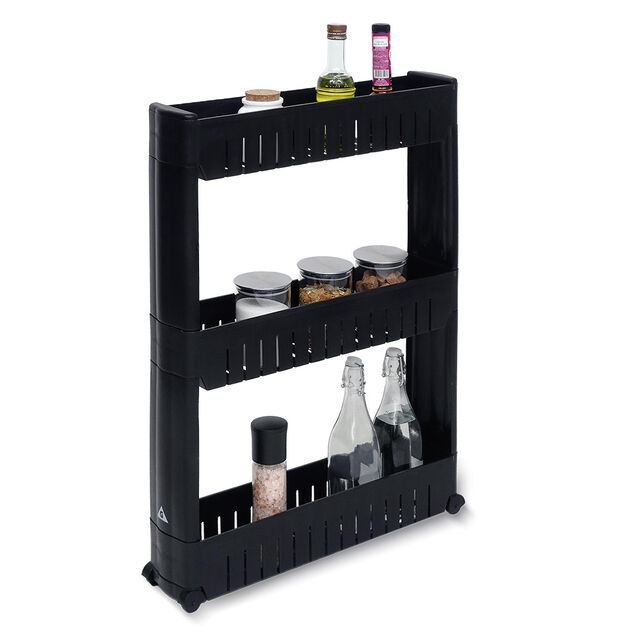 Desserte de cuisine &agrave; roulettes 3 niveaux noir 54,5x12,5xH.72cm