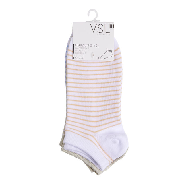 Chaussettes femme tige courte polycoton 3 paires 36/40