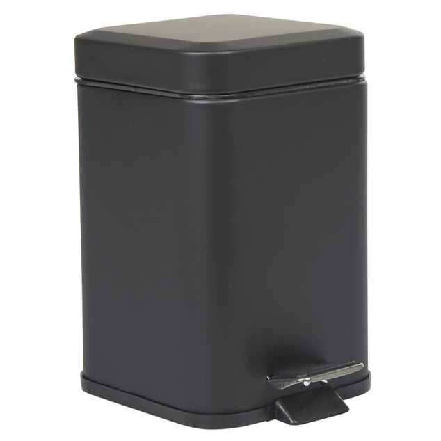 Poubelle salle de bain carr&eacute; noir 3 L