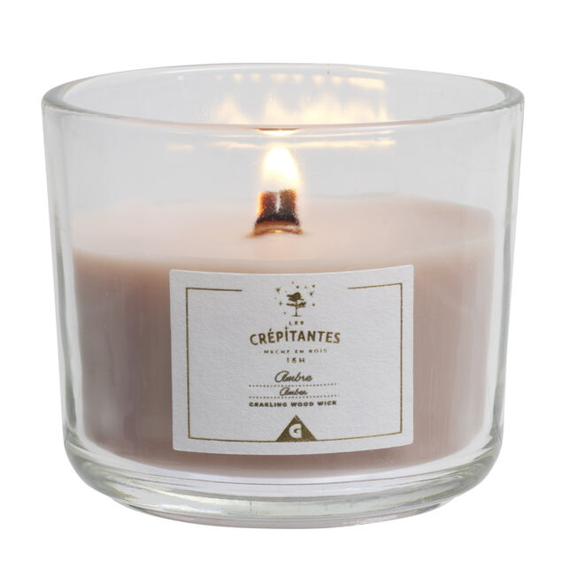 Bougie crépitante mèche en bois senteur ambre 15H