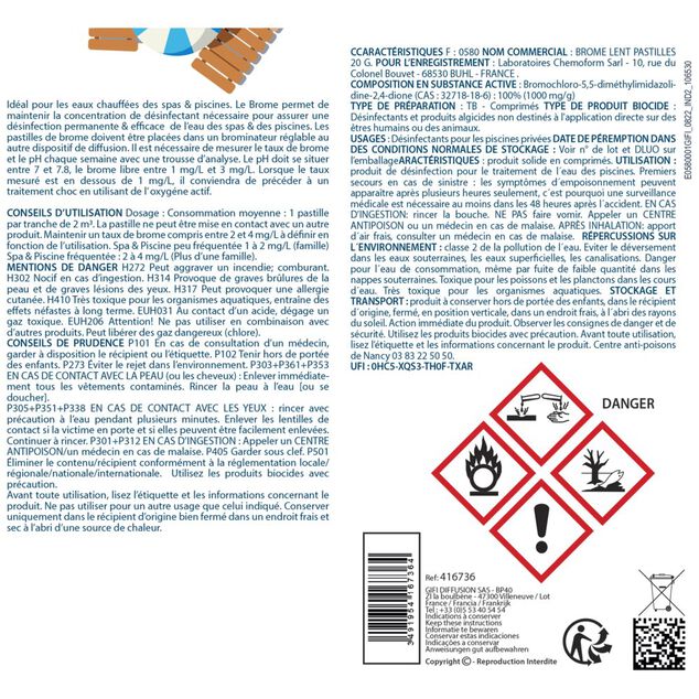 Brome galets d&eacute;sinfectant pastilles 20g Aquaway 1kg