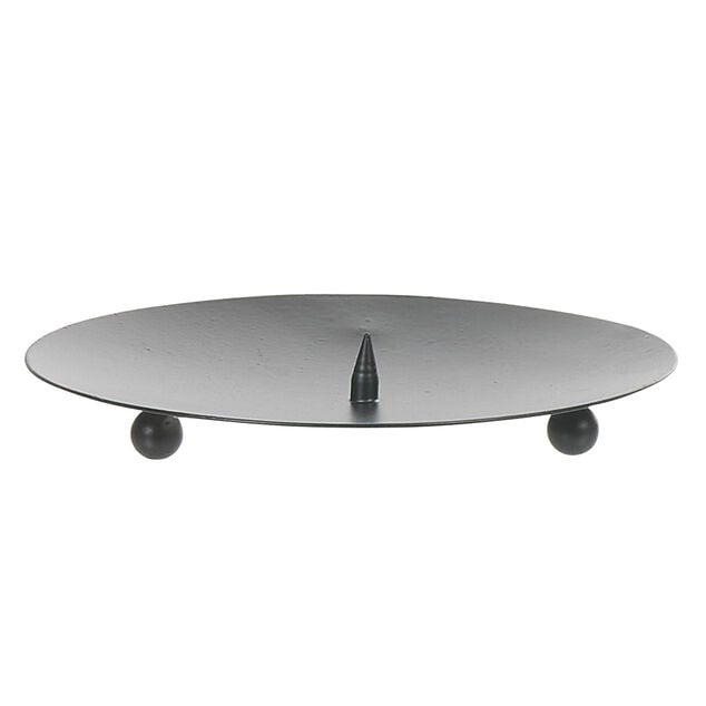 Support rond pour bougie en m&eacute;tal noir