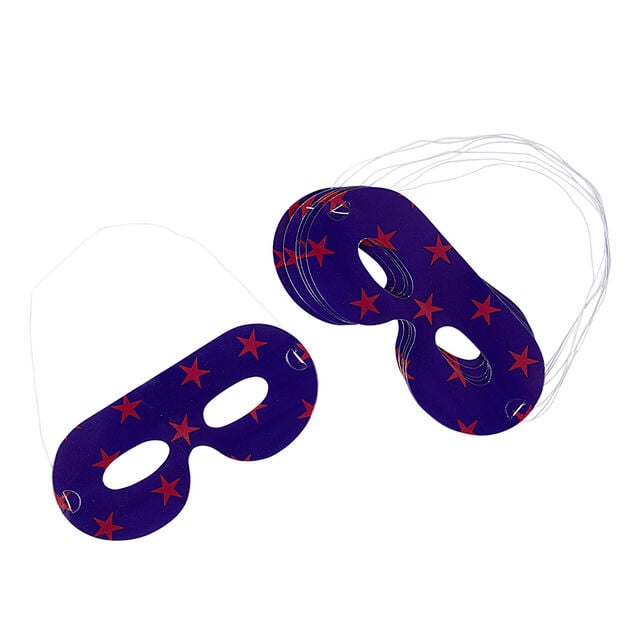Masque de f&ecirc;te bleu motifs &eacute;toiles roses x8