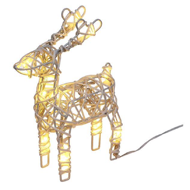 Renne de No&euml;l lumineux m&eacute;tal et rotin 10LED blanc chaud H21cm