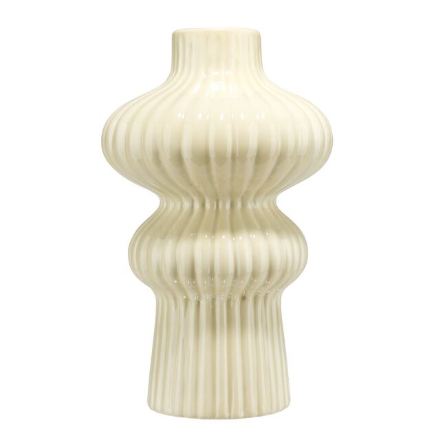 Vase arrondi contemporain c&eacute;ramique beige H24,5cm
