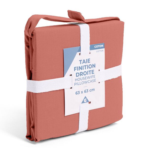 Taie d'oreiller 50x70cm 100% coton finition droite rouge brique