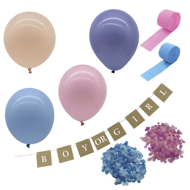 Kit d&eacute;coration r&eacute;v&eacute;lation naissance 19 pi&egrave;ces