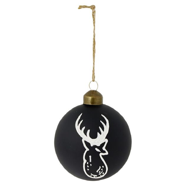 Boule de No&euml;l en verre noir mat ours ou cerf &Oslash;8cm