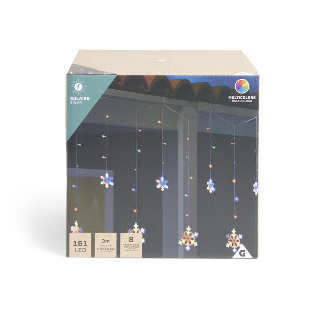 Guirlande lumineuse solaire bordure toit flocon 161LED multicolores 3m