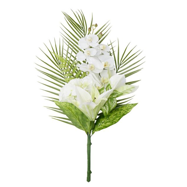 Composition florale artificielle bouquet &agrave; poser multifleurs blanches H65cm