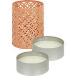 Photophore en m&eacute;tal rouge avec 2 bougies &agrave; la citronnelle 3 m&egrave;ches 12H