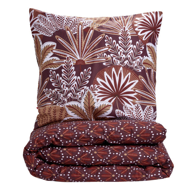 Parure de lit 1 personne 140x200cm coton motif feuillage rouge