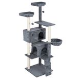 Arbre à chat XXL en bois 5 niveaux jute et tissu doux gris 49x49xH160cm