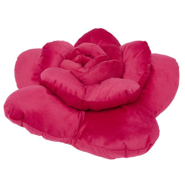 Coussin rond velours forme fleur rouge &Oslash;35cm