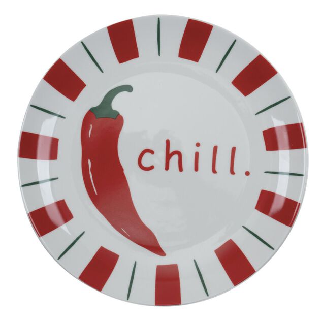 Assiette plate ronde x4 porcelaine motif piment &Oslash;27cm