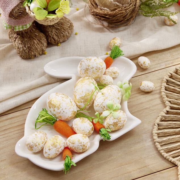 Plat d&eacute;coratif forme lapin en dolomite 18,5x24cm (2 mod&egrave;les blanc ou vert)