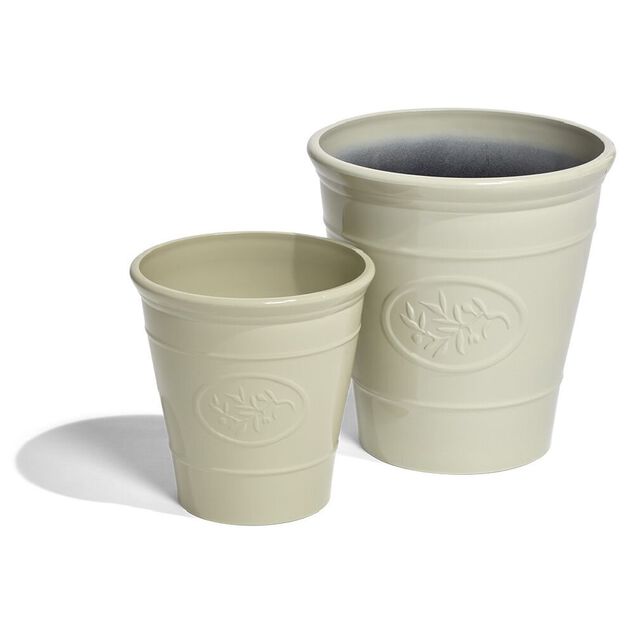 Cache pot motif proven&ccedil;al plastique beige &Oslash;30xH30cm