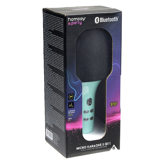 Micro pour karaok&eacute; 3en1 avec 3 effets de voix 5W L20cm