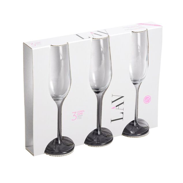 Fl&ucirc;te &agrave; champagne x3 en verre avec pied gris fum&eacute; 21,5cl